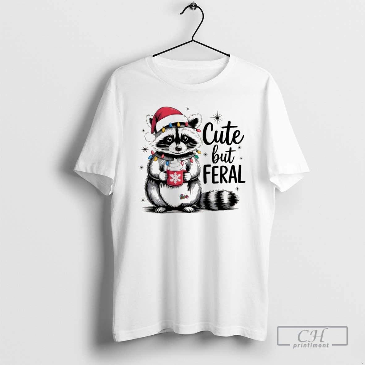 Premium Raccoon Santa Hat Cute But Feral Merry Christmas Shirt Sweater