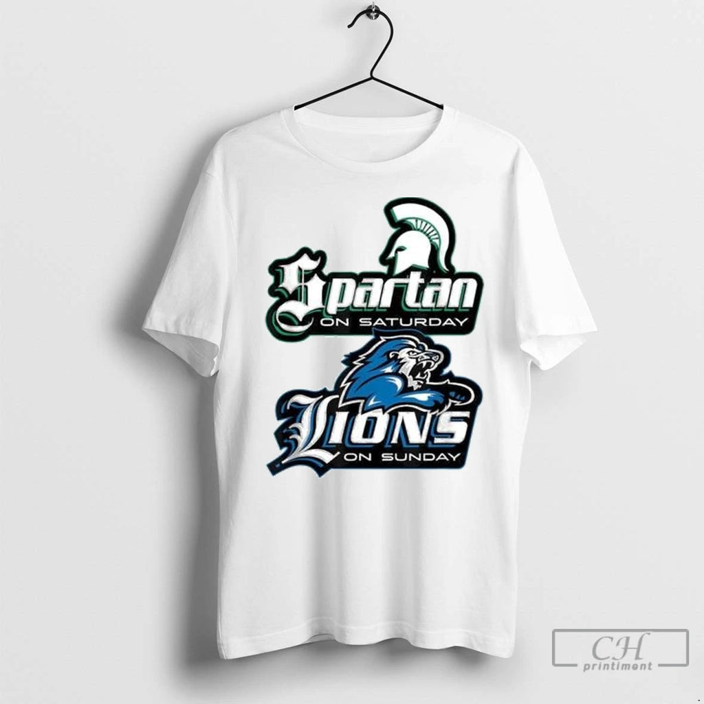 Premium Spartan On Saturday Detroit Lions On Sunday Football Circle White