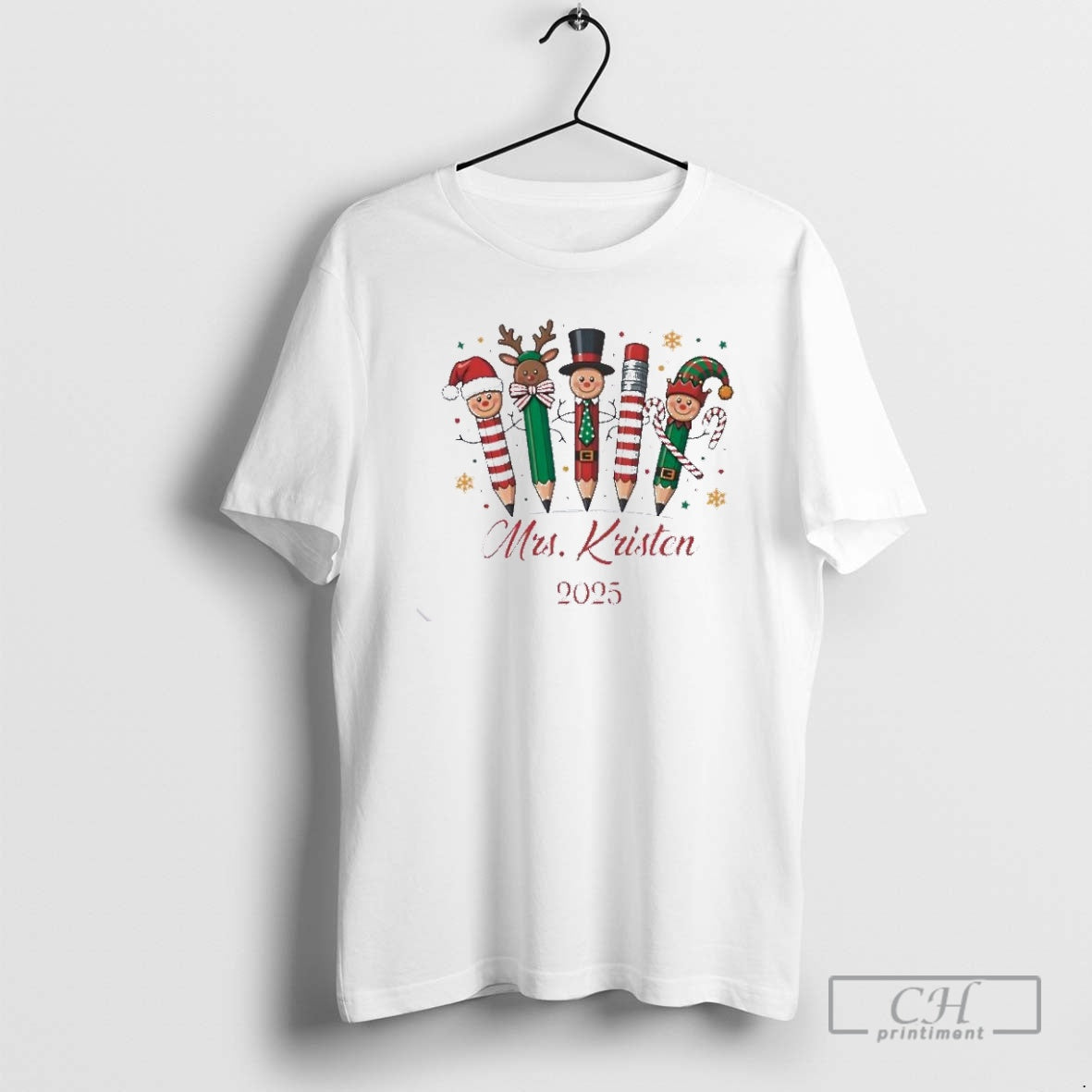Premium Teacher Pencil 2025 Personalized Ornaments White Shirt Sweater