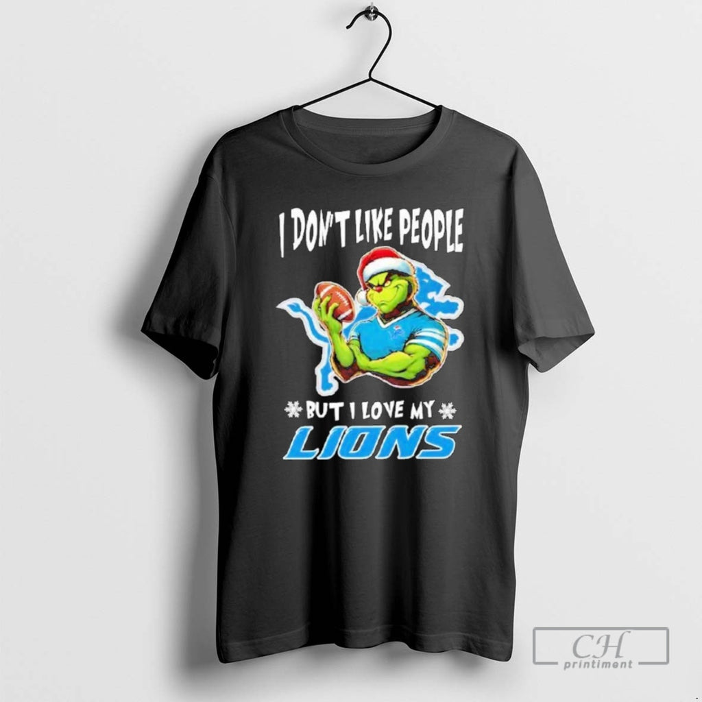 Premium The Grinch I Dont Like People_e2_80_a6 But I Love My Detroit Lions Christmas