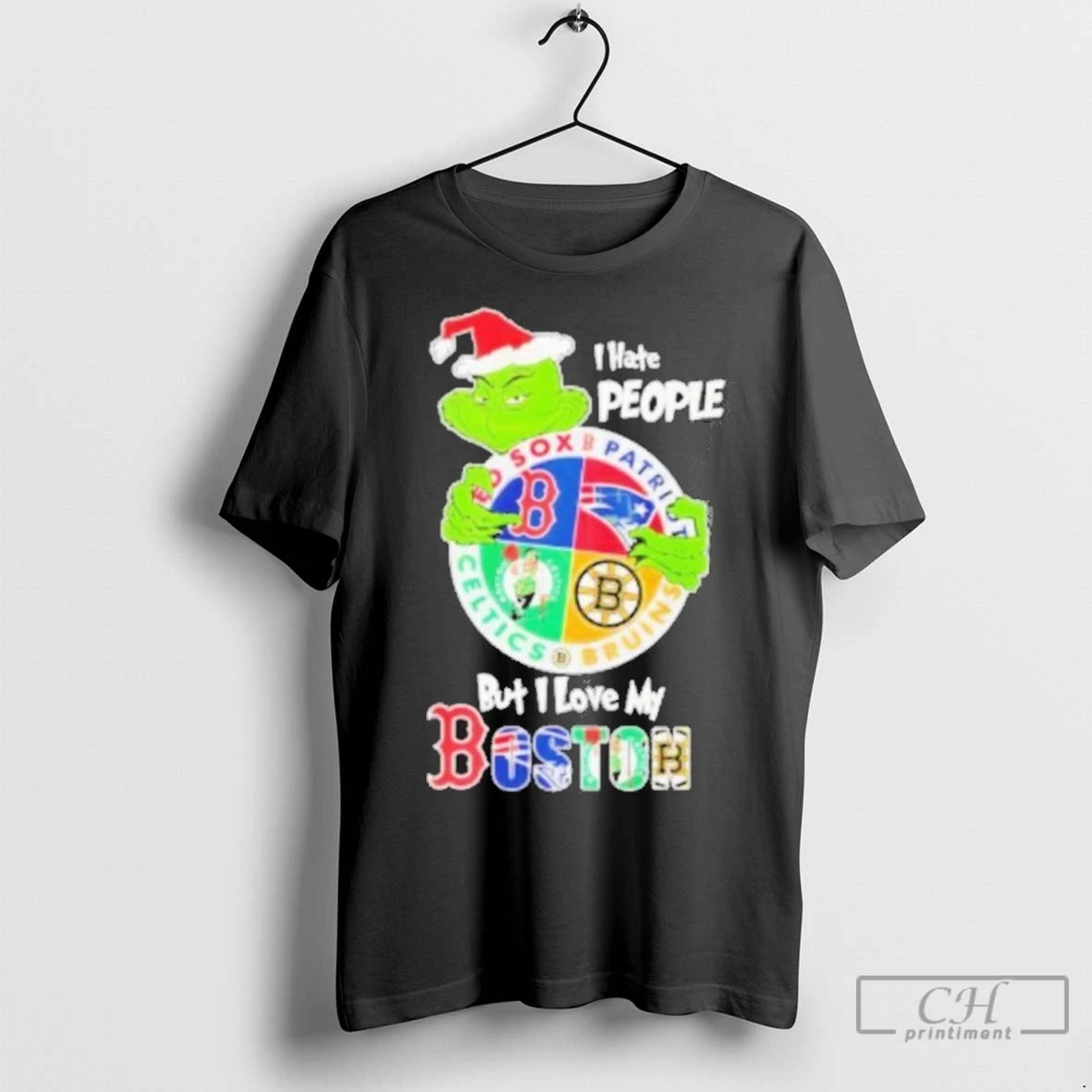 Premium The Grinch I Hate People But I Love My Boston Team Black