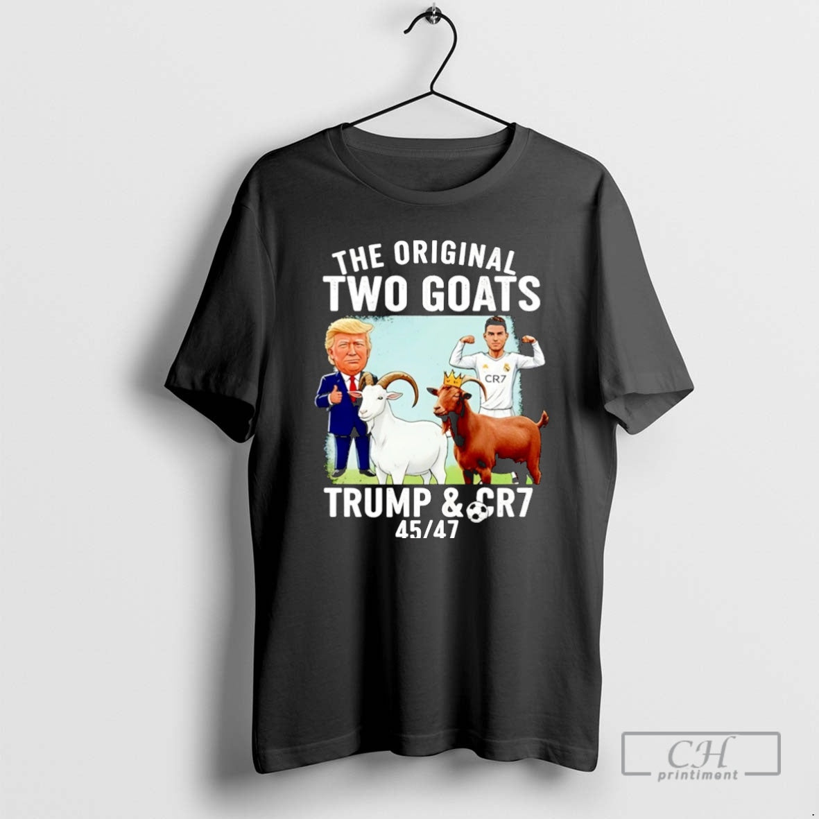 Premium Trump Ronaldo The Two Goats 45 47 Caricature Christmas Shirt Sweater