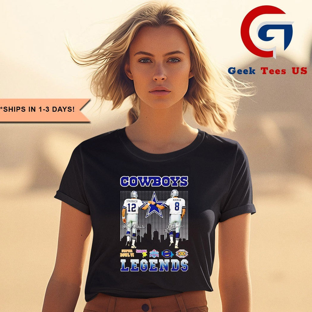 Roger Staubach fist bump Troy Aikman Dallas Cowboys Football Legends 2025 signature shirt Unisex , , , Long Sleeve Tee