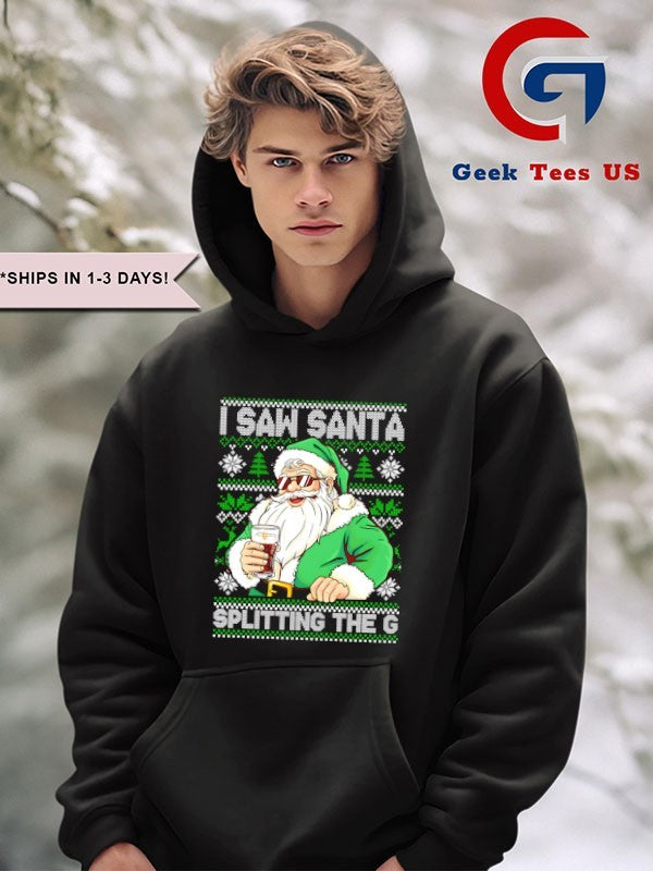 Santa Claus I saw Santa splitting the Guinness ugly Christmas shirt Unisex , , , Long Sleeve Tee