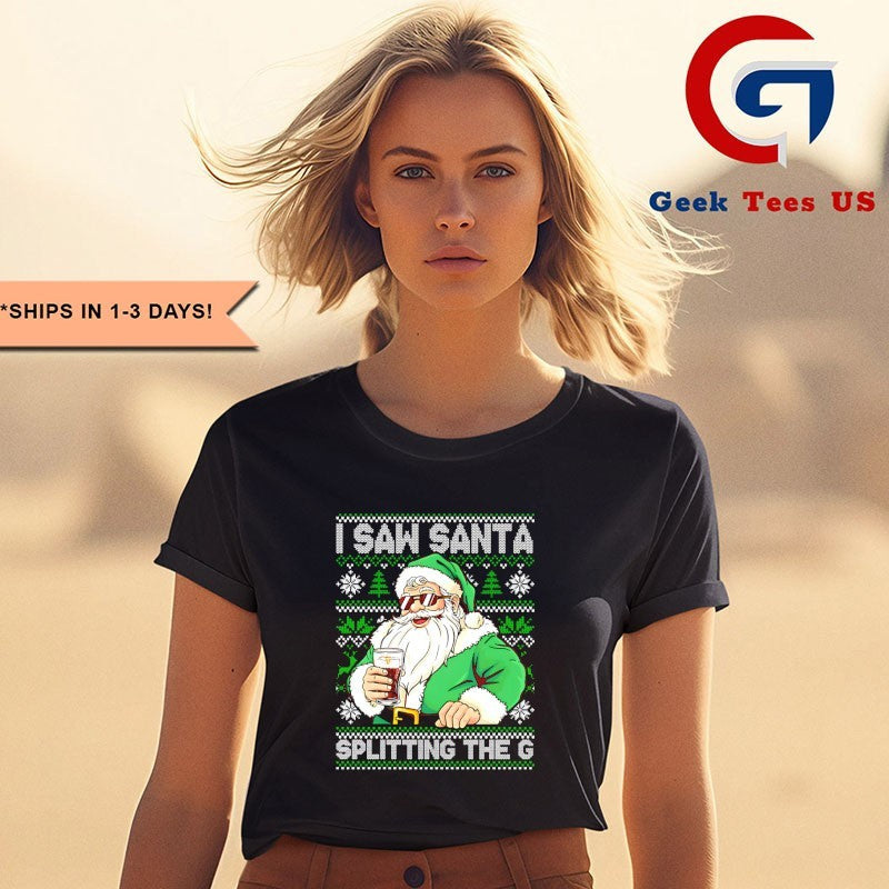 Santa Claus I saw Santa splitting the Guinness ugly Christmas shirt Unisex , , , Long Sleeve Tee