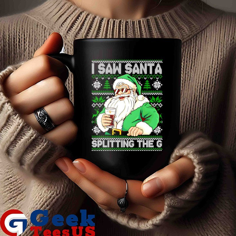 Santa Claus I saw Santa splitting the Guinness ugly Christmas shirt Unisex , , , Long Sleeve Tee