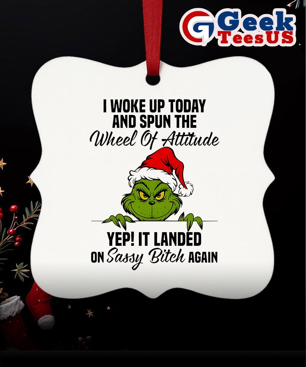 Santa Grinch I woke up today and spun the wheel of attitude yep Christmas Ornament Unisex , , , Long Sleeve Tee