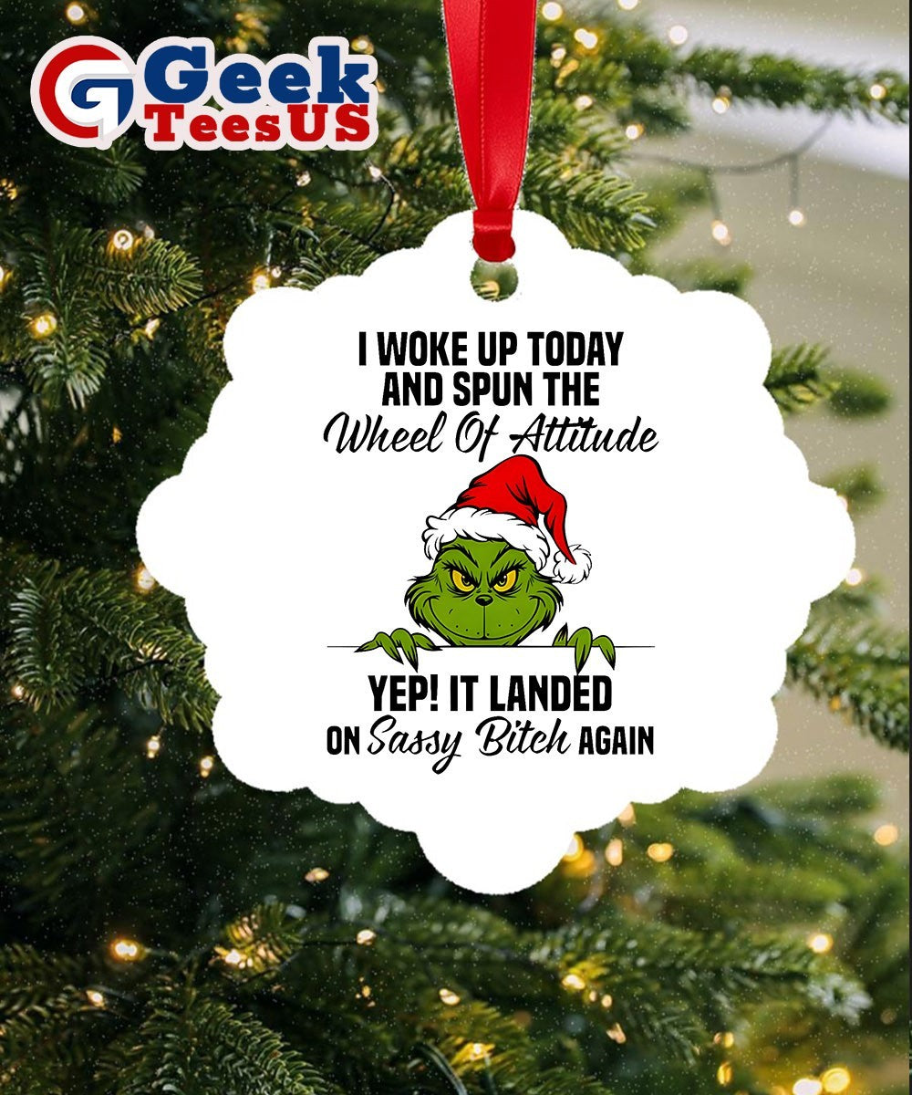 Santa Grinch I woke up today and spun the wheel of attitude yep Christmas Ornament Unisex , , , Long Sleeve Tee