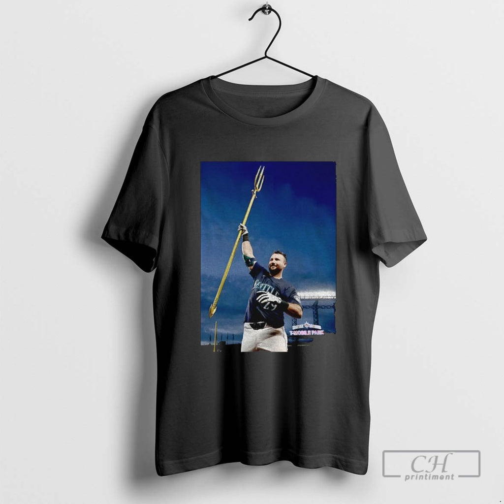 Seattle Mariners Cal Raleigh 60th Home Run Holding Trident Big Dumper Trident Up