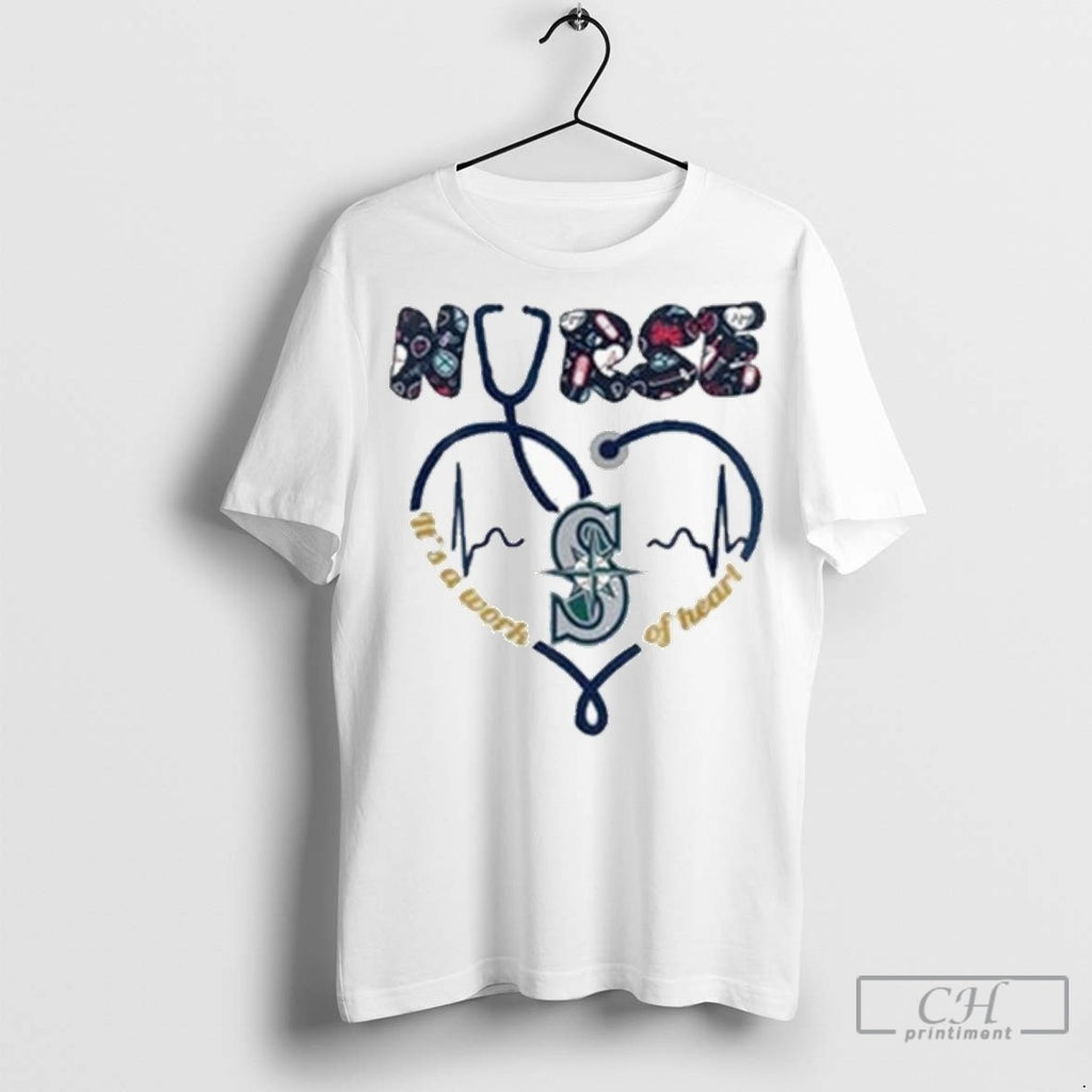 Seattle Mariners Nurses Its A Work Of Heart Heartbeat Stethoscope T Shirt Jpg