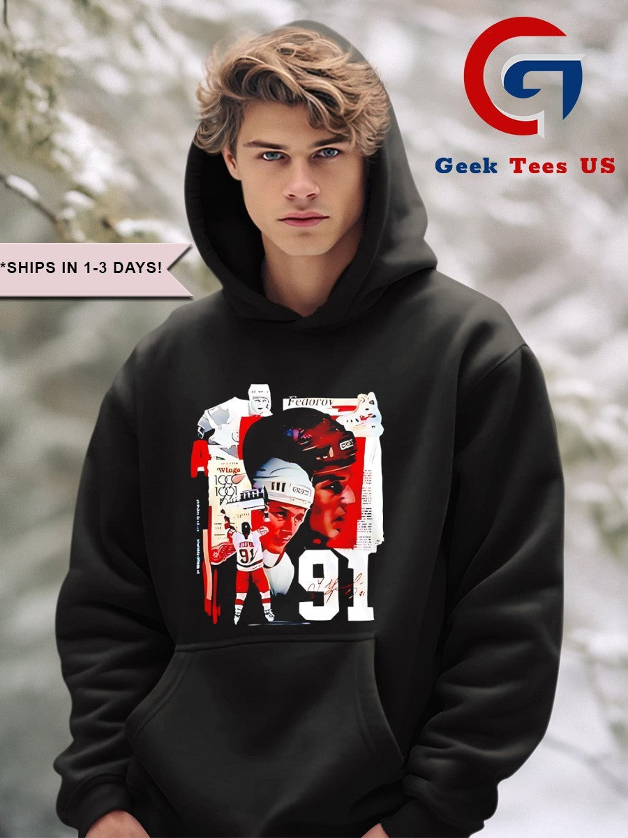 Sergei Fedorov 91 Detroit Red Wings NHL News signature shirt Unisex , , , Long Sleeve Tee