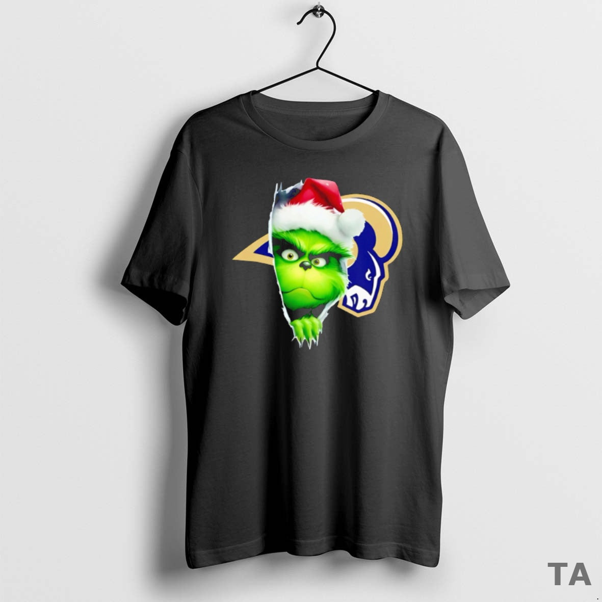 Top Funny Grinch Peeking Through La Rams Christmas Holiday T Shirt Sweater