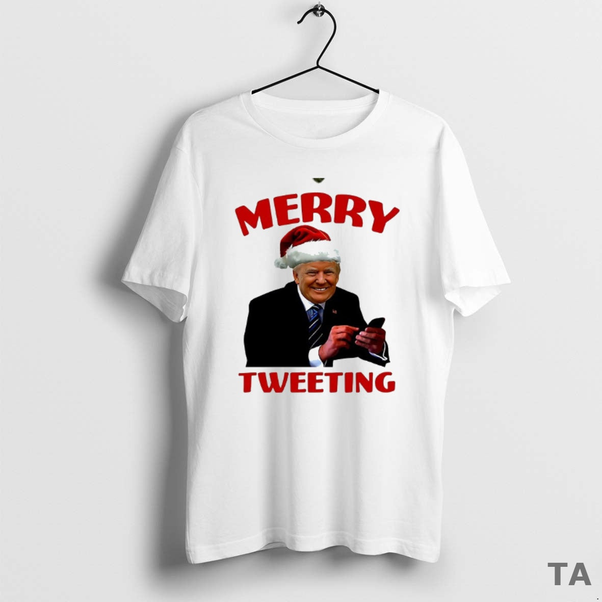 Top Merry Tweeting Santa Hat Trump Christmas T Shirt Sweater