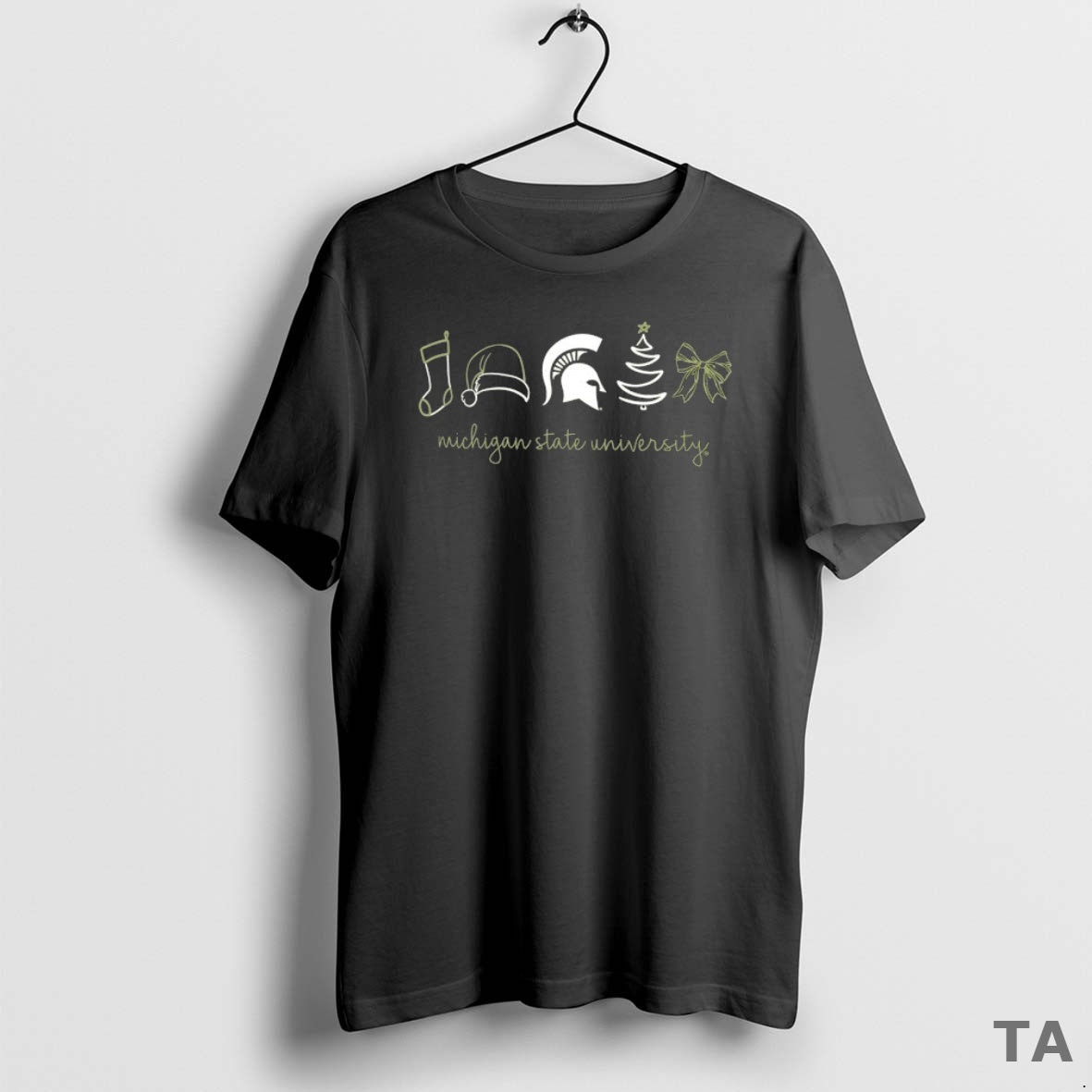 Top Michigan State Spartans Christmas Sock Hat Tree Bow Elements T Shirt Sweater