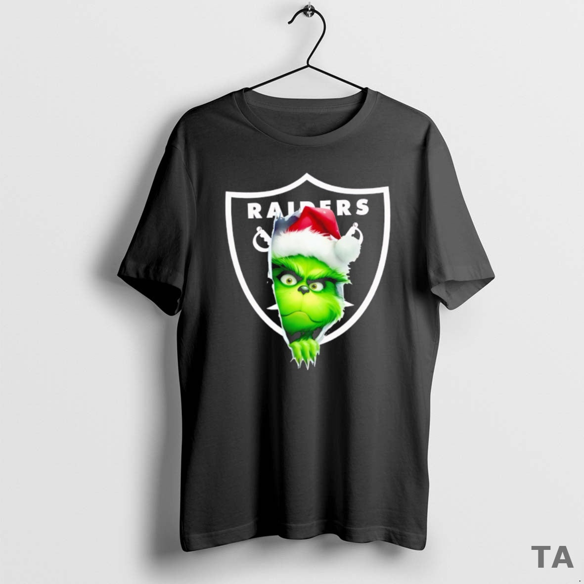 Top Nice Grinch Peeking Through Raiders Football Christmas Holiday T Shirt Sweater