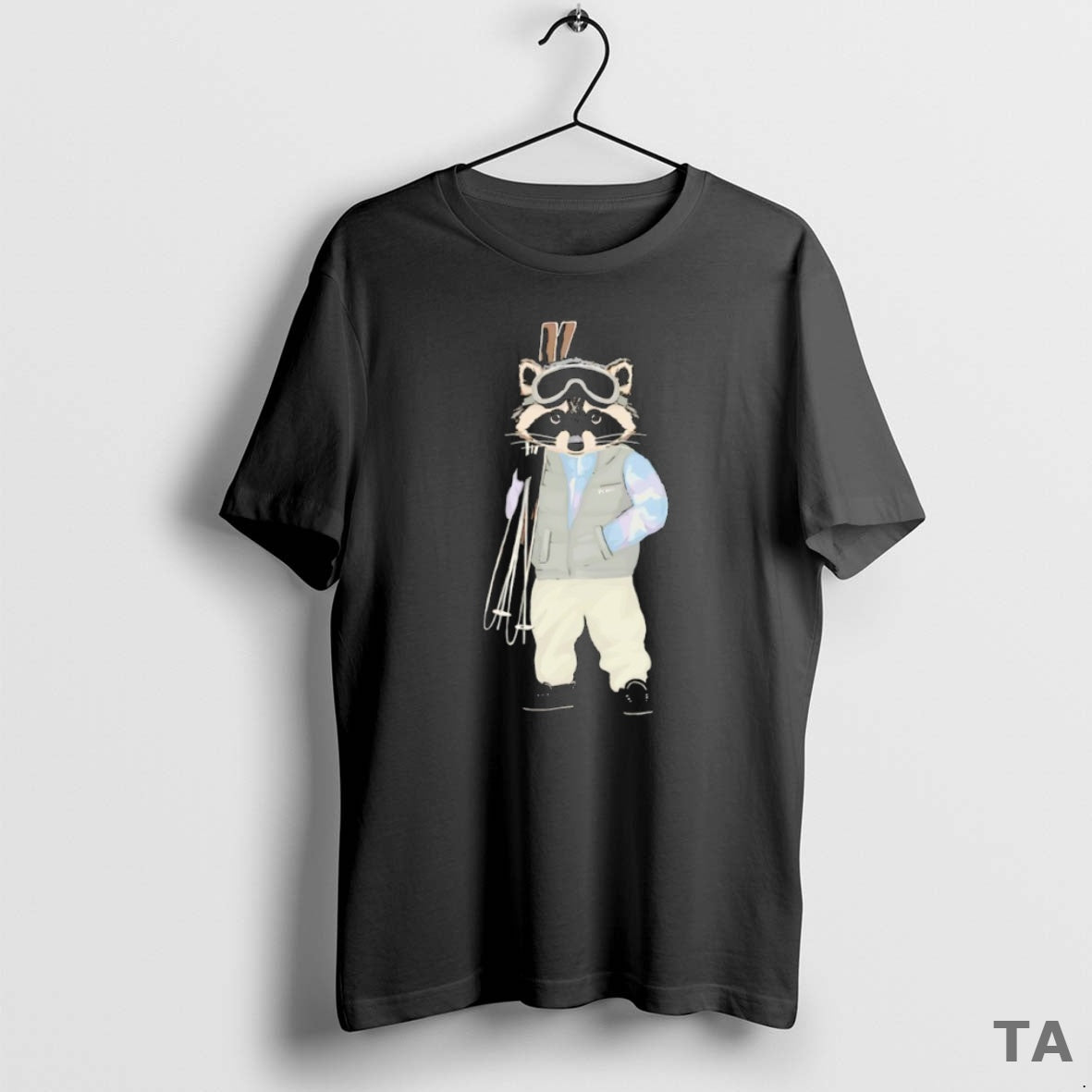 Top Raccoon Skiing Trash Peace T Shirt Sweater