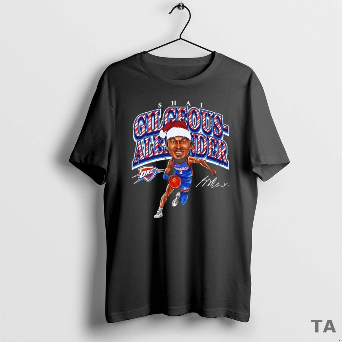 Top Shai Gilgeous Alexander With Santa Hat Oklahoma City Thunder Caricature Signature T Shirt Sweater
