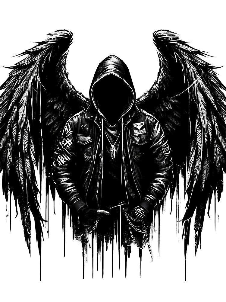Broken Angel – Fallen Street Angel Dark Graphic Streetwear Design by KJ Frost Unisex , , , Long Sleeve Tee