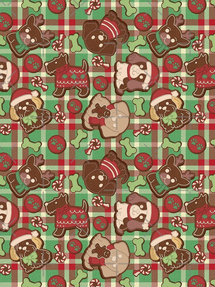 Christmas Dog Cookies – Festive Gingerbread Plaid Pattern by DerpCat Sketches