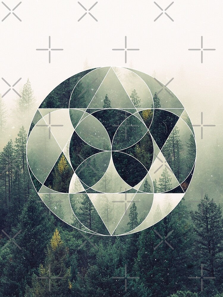 Modern Geometric Forest Print by PrintsProject Unisex , , , Long Sleeve Tee