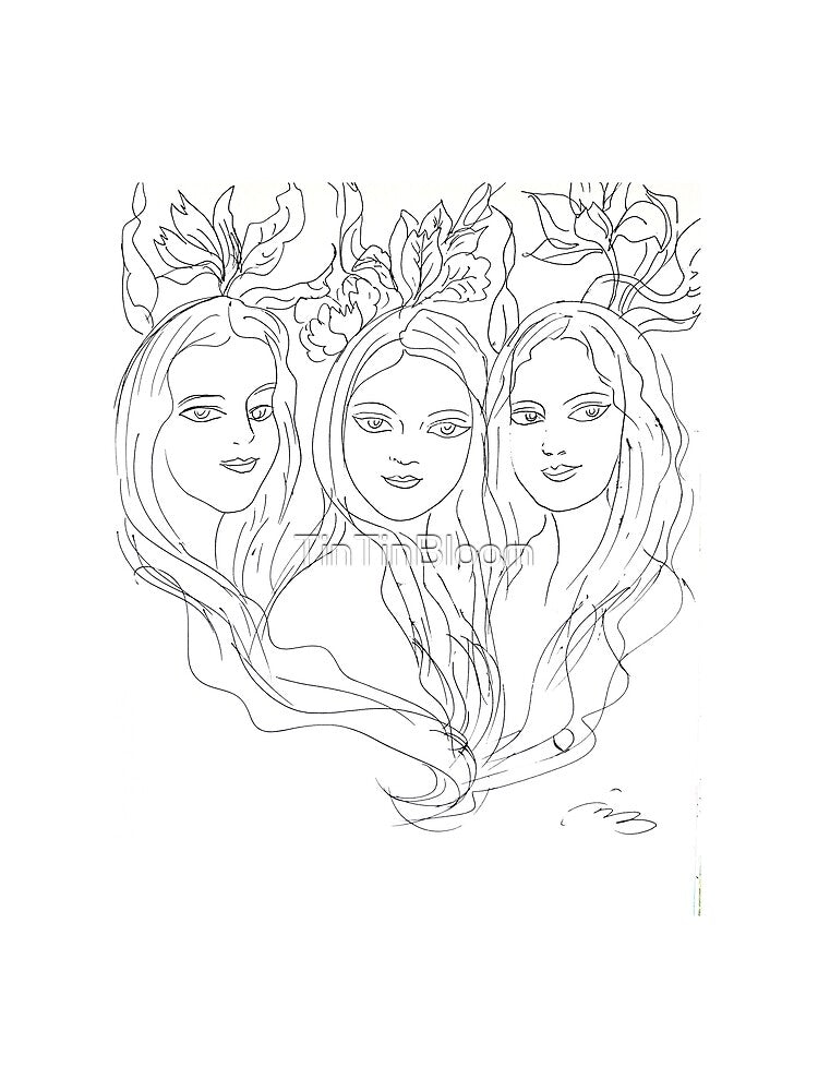 Floral Women Line Art Portrait Illustration by TinTinBloom