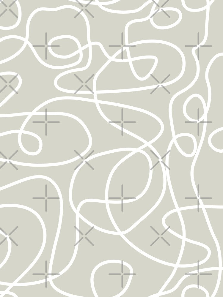 Doodle Line Art Pattern | White on Beige / Light Warm Gray by itsjensworld