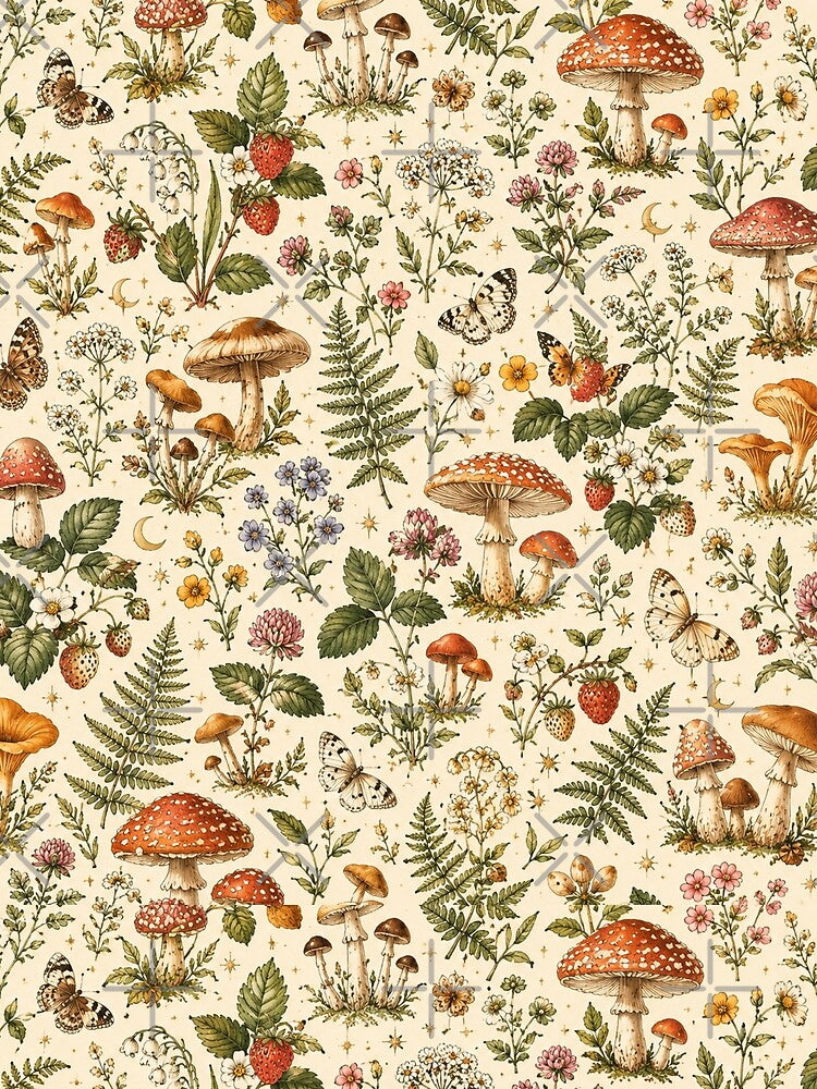 Cottagecore Mushroom Pattern – Whimsical Forest Botanical Seamless Design by Creativeeworld777