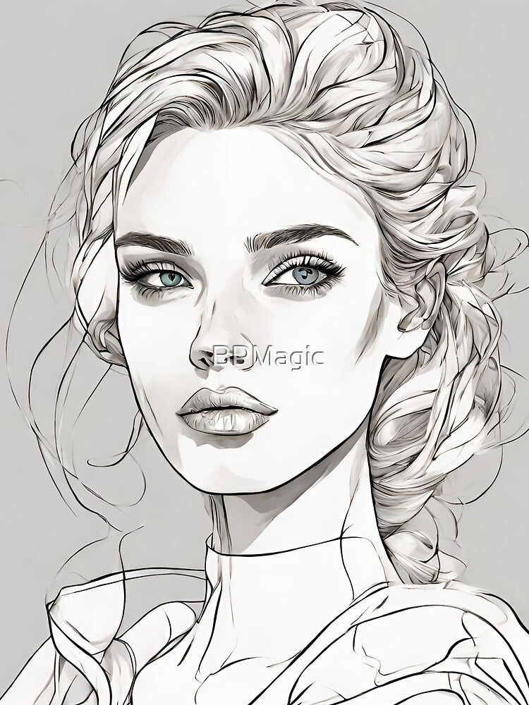Monochrome Mastery: Abstract Portrait Line Art in Black & White - Tessa by BPMagic