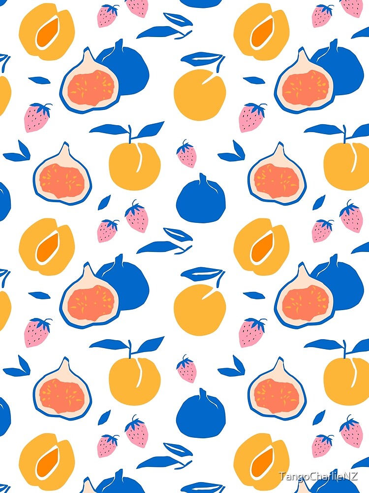Bold Retro Peach Apricot Fig Strawberry Summer Fruit Pattern — Modern Cutout Style by TangoCharlieNZ