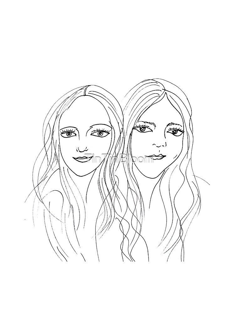 Minimalist Female Duo Line Drawing by TinTinBloom