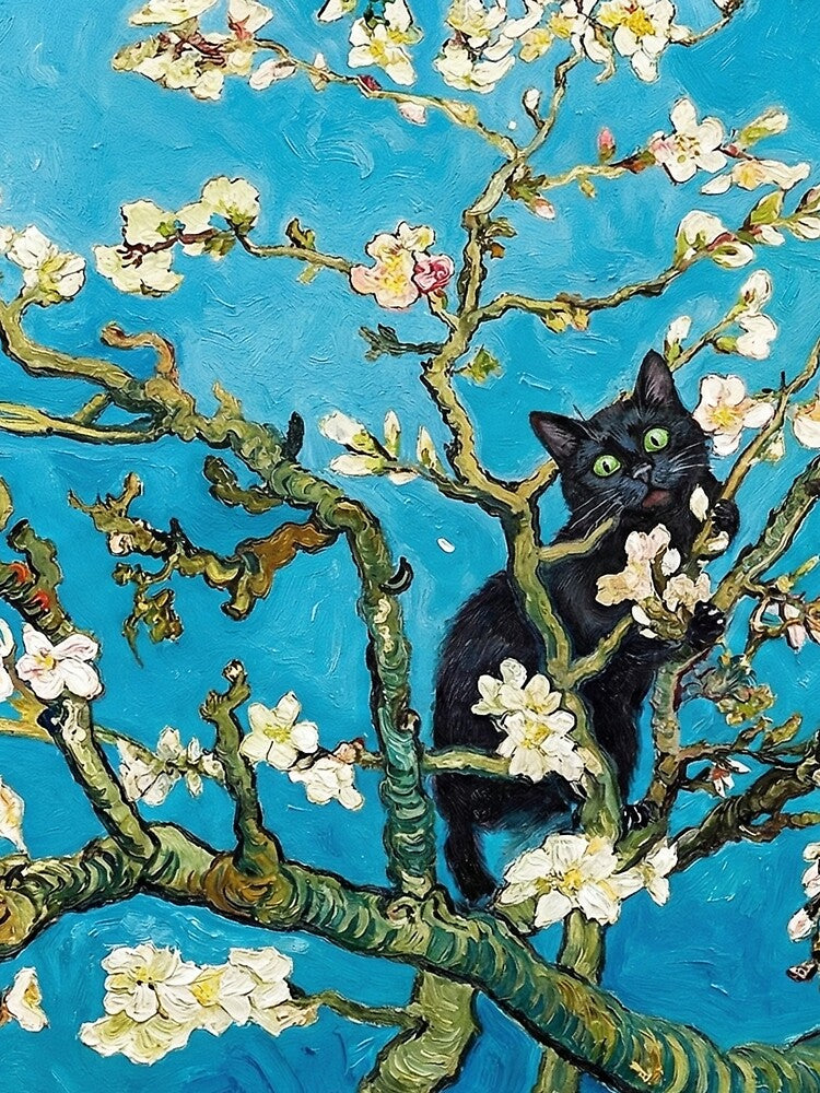 Van Gogh's Almond Blossoms with a Black Cat Surprise by AgingeR