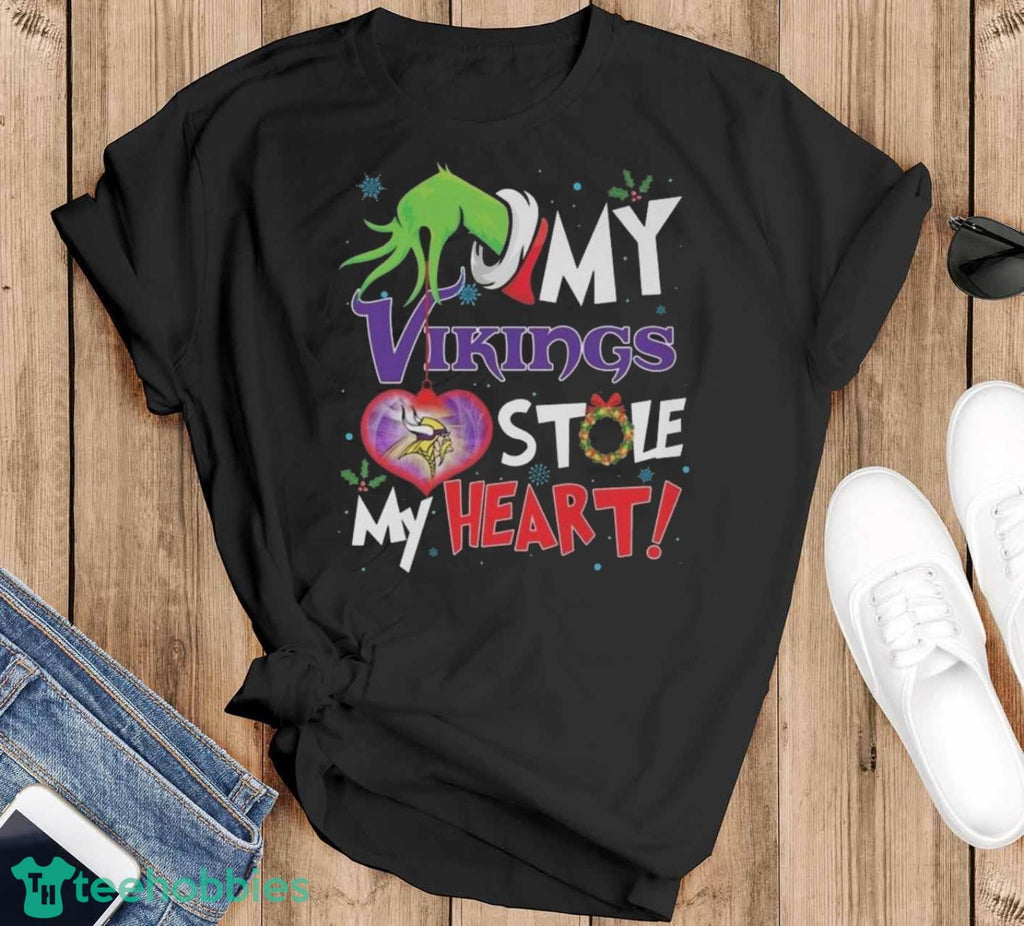Grinch Hand My Minnesota Vikings Stole My Heart Football 2024 Shirt Unisex , , , Long Sleeve Tee