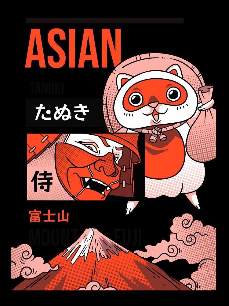 Tanuki Japanese Raccoon Dog & Mount Fuji by Moonbeam Creations