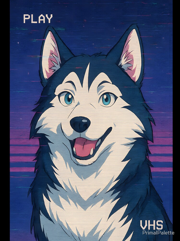 VHS Husky Anime — Glitchy Analog Dog Portrait by PrimalPalette