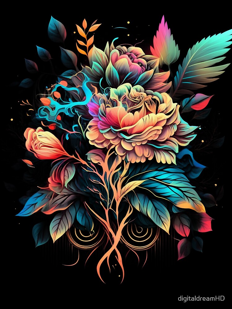 A Whimsical Floral Design Bursting with Color Eye-Catching Psychedelic Art by digitaldreamHD