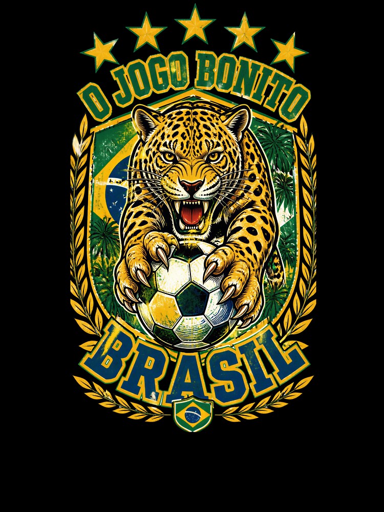 Brazil Soccer Jaguar - O Jogo Bonito Vintage 5 Stars Football Fan by 18-30 Unisex , , , Long Sleeve Tee