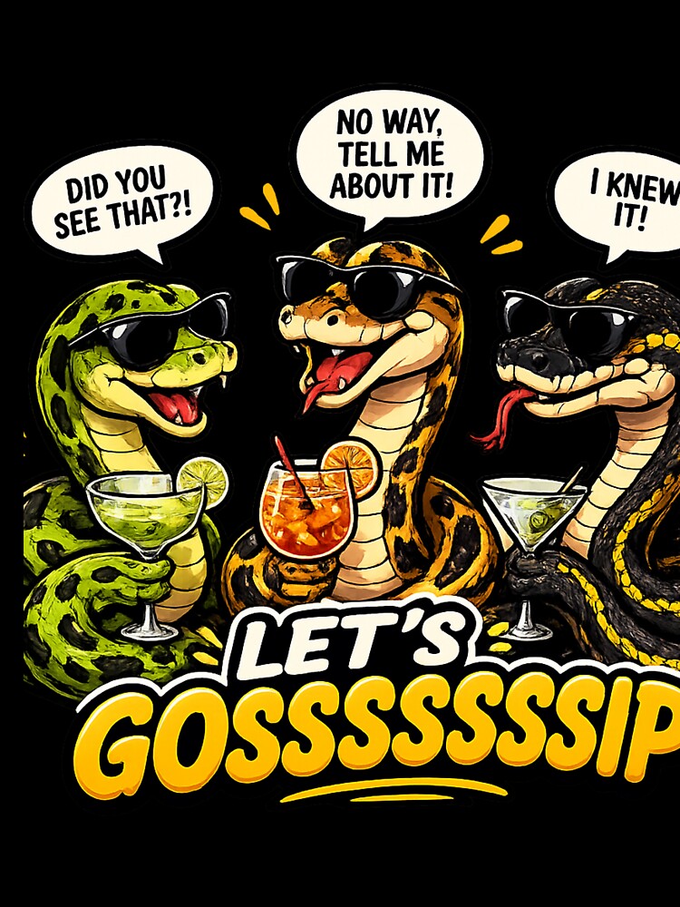 Let’s Gossssip Funny Snake Shirt | Cool Cartoon Snakes with Cocktails by Animal Vibes