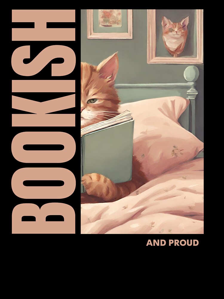 Bookish and proud pink cute cartoon funny cat by SoulfulT