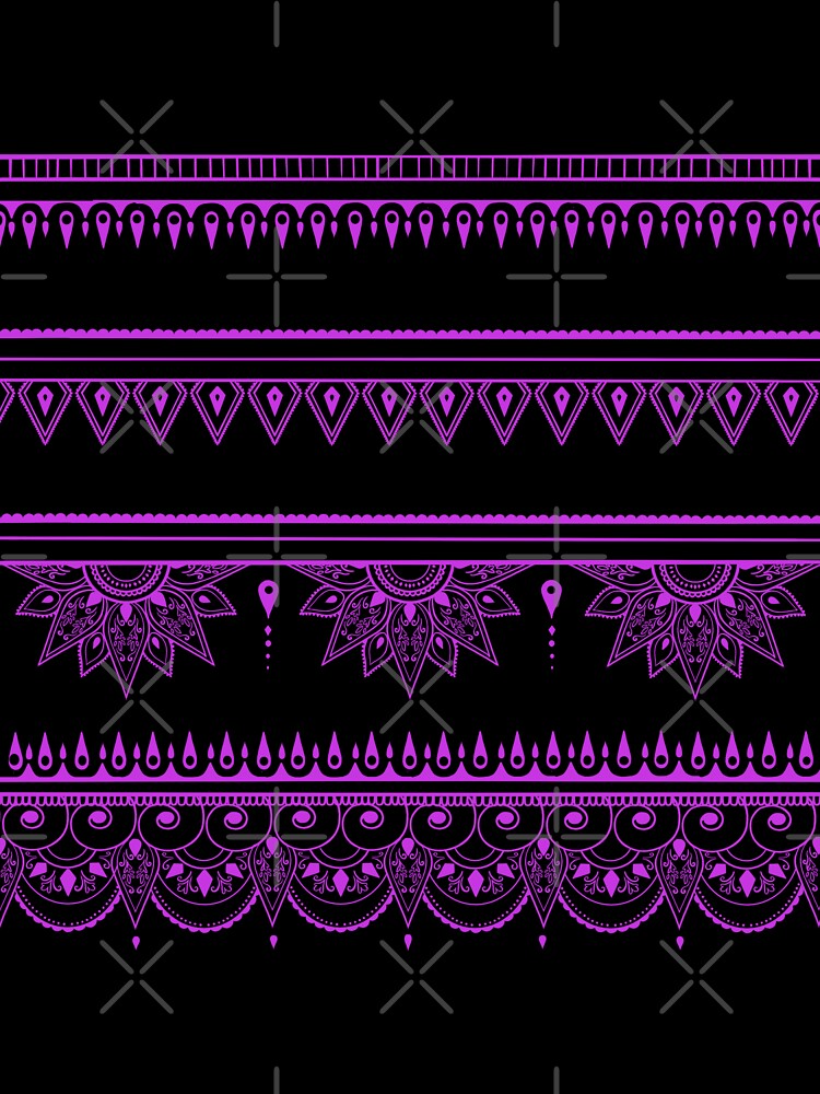 South asian patterns neon purple on black by Chaoticzarts