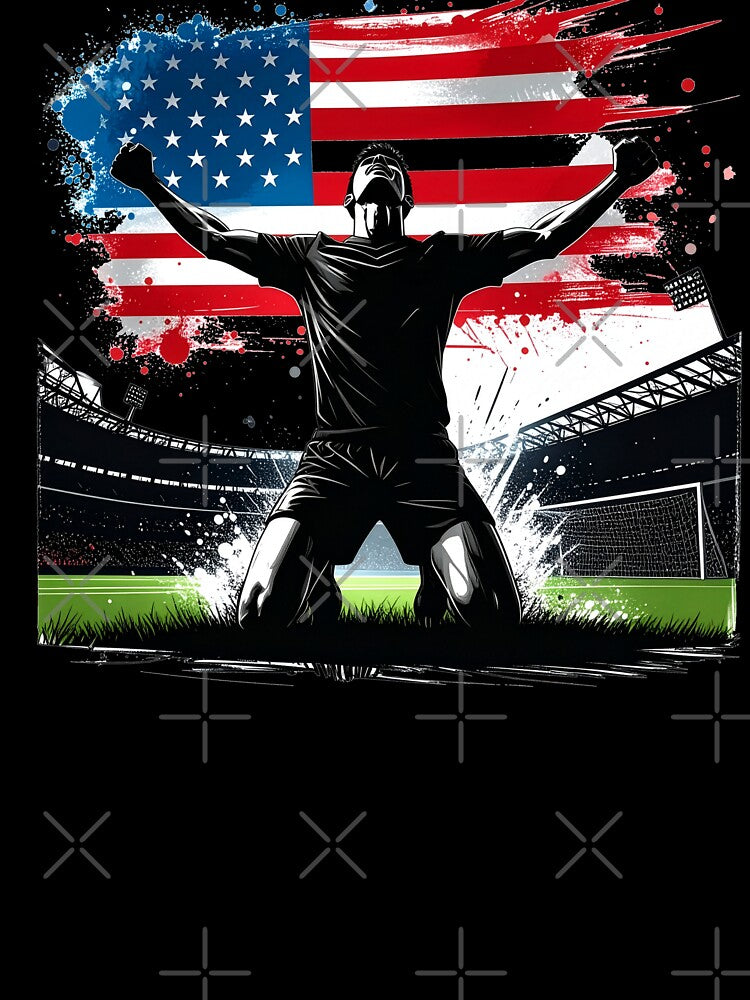 USA Soccer Player Goal Celebration — American Flag Football Fan by icemanphotos Unisex , , , Long Sleeve Tee