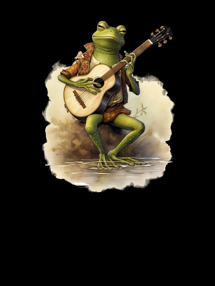 Frog playing guitar on the bank by Remek-Design