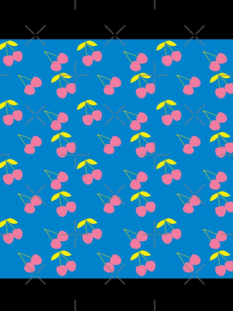 Retro Cherry Pattern _Elegant Bright Blue Pink Yellow by Mimi Huang
