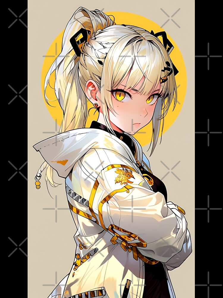 Anime Girl Golden Eyes Aesthetic Streetwear | Futuristic Cyberpunk Waifu Art | Blonde Anime Character Illustration by Dyan4