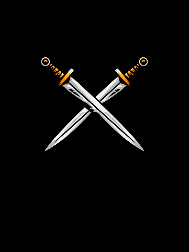 Game mode activated - Two crossed blades - Text based design illustration - Black text by Nemesiscrowd