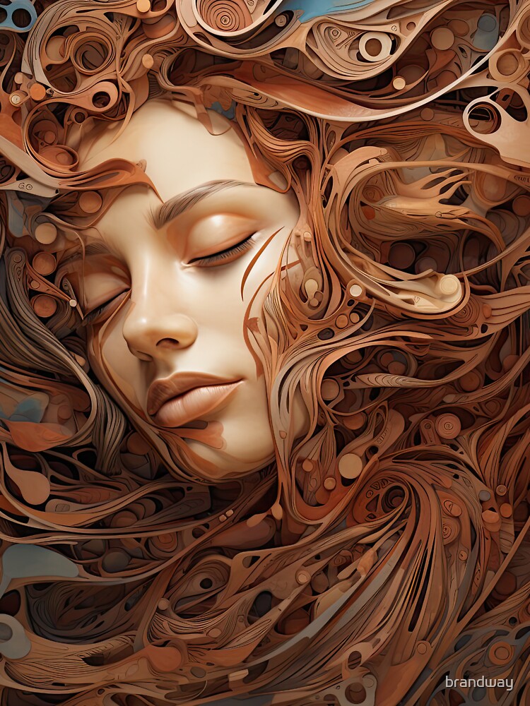 Female face sculpture in wood by brandway