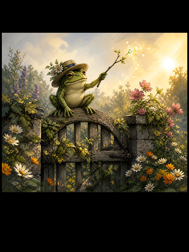 Garden Gate Guardian - Cute Cottagecore Frog by bapupa