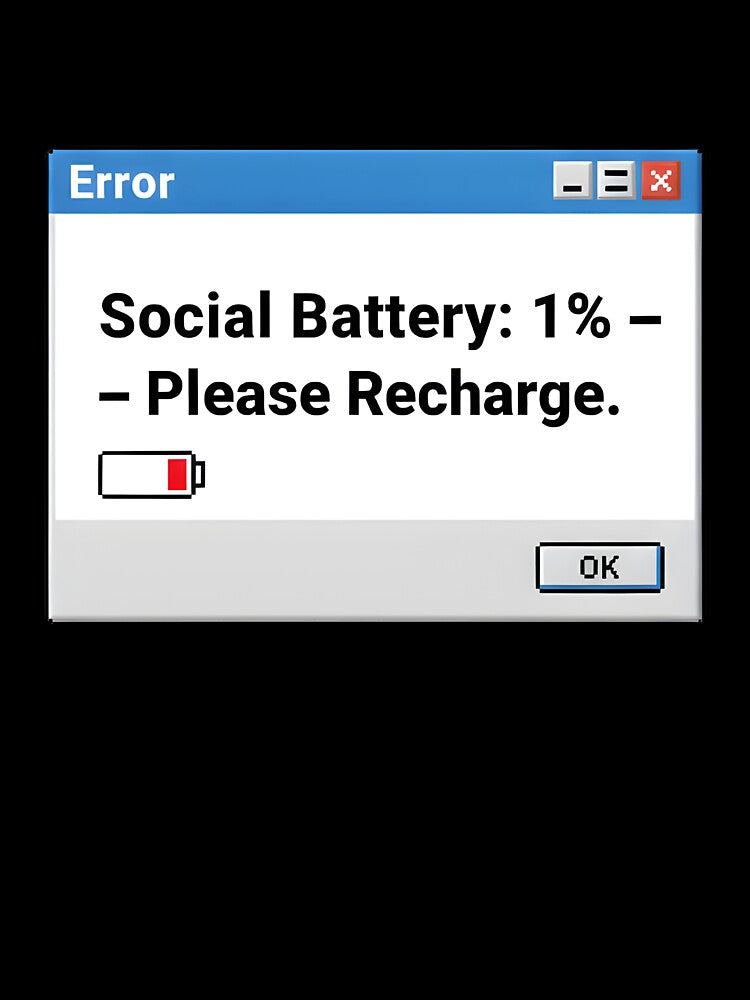 Social Battery 1% – Retro Windows Error Message | Introvert Sticker by MAEshopstore