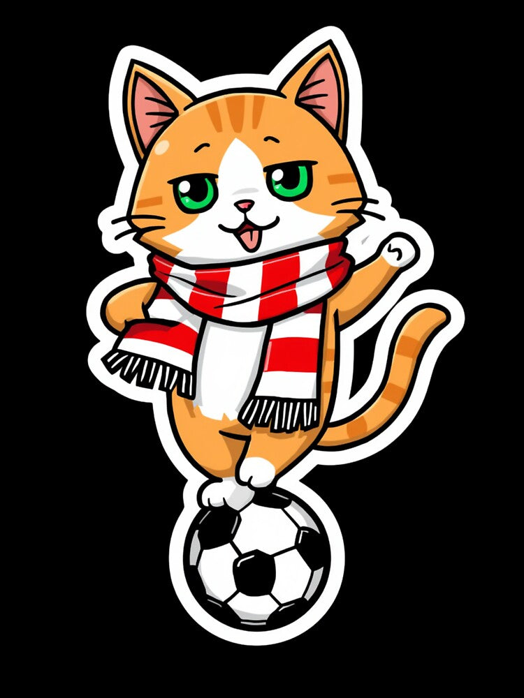Cute Anime Soccer Cat Wearing Football Fan Scarf by ArtDreamClub Unisex , , , Long Sleeve Tee