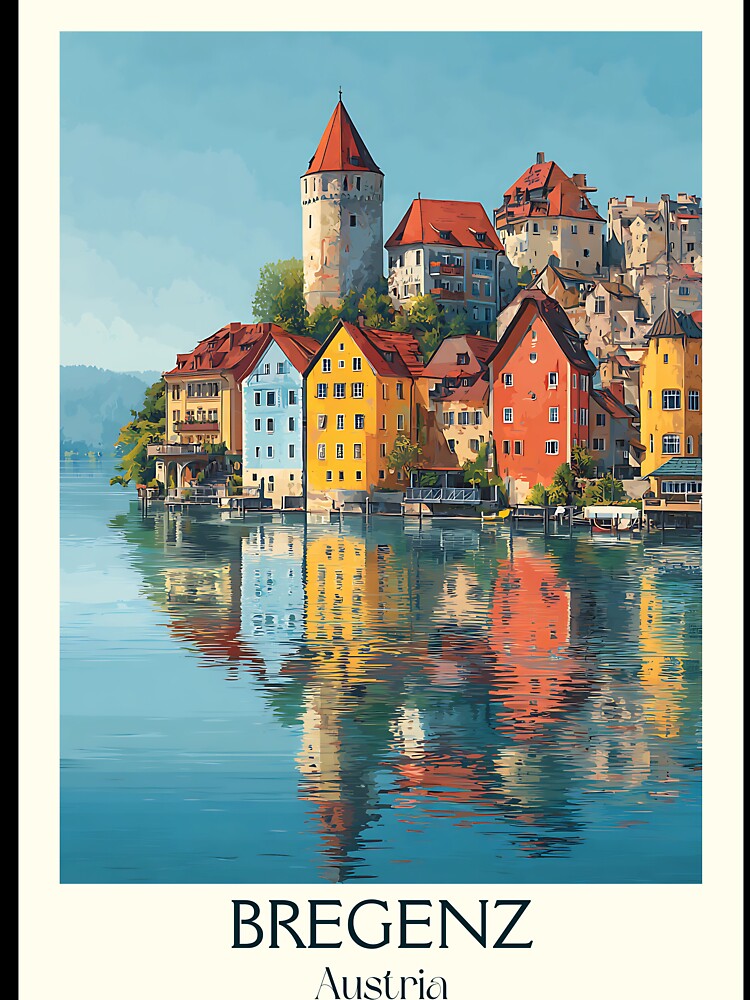 Bregenz Austria Vintage Travel Poster - Vibrant Lakeside Cityscape by TuncGK