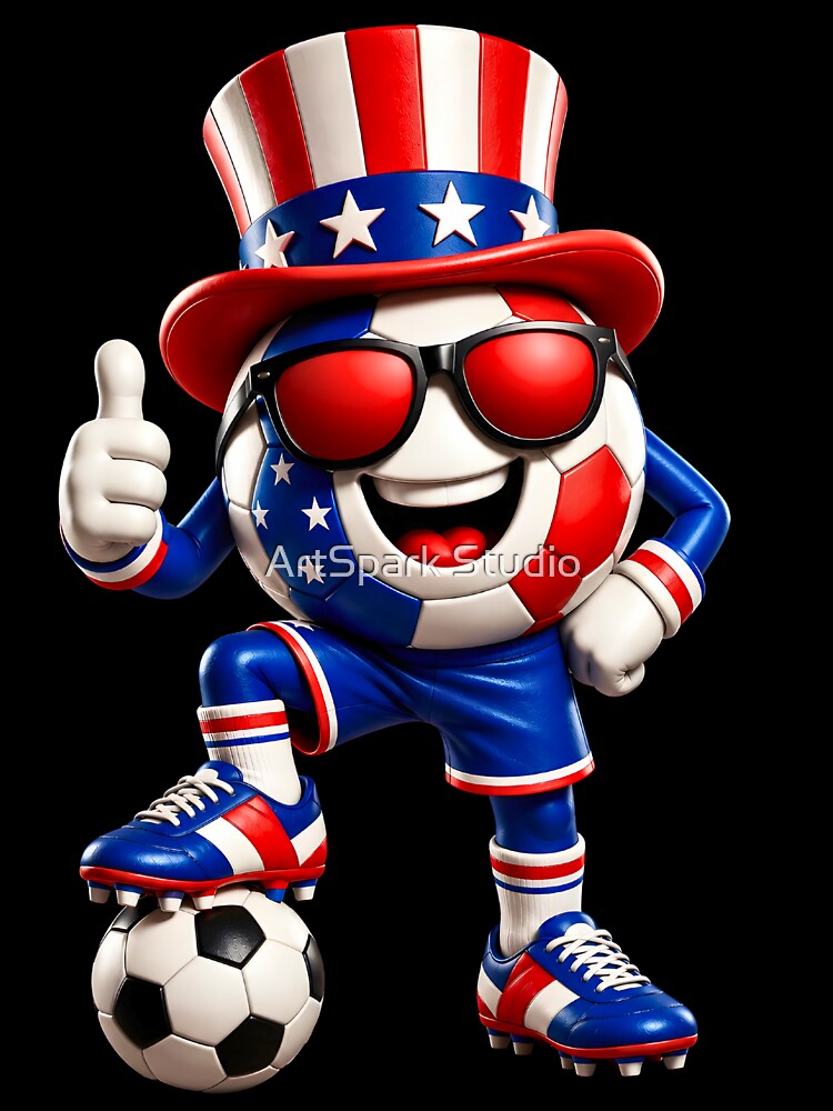 USA Soccer Mascot Funny Patriotic Sports Cartoon Graphic by ArtSpark Studio Unisex , , , Long Sleeve Tee